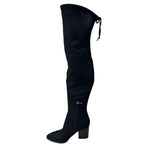 Marc Fisher Arletta NEW IN BOX black faux suede 25” boots 3.5 “ heels sz 7.5M